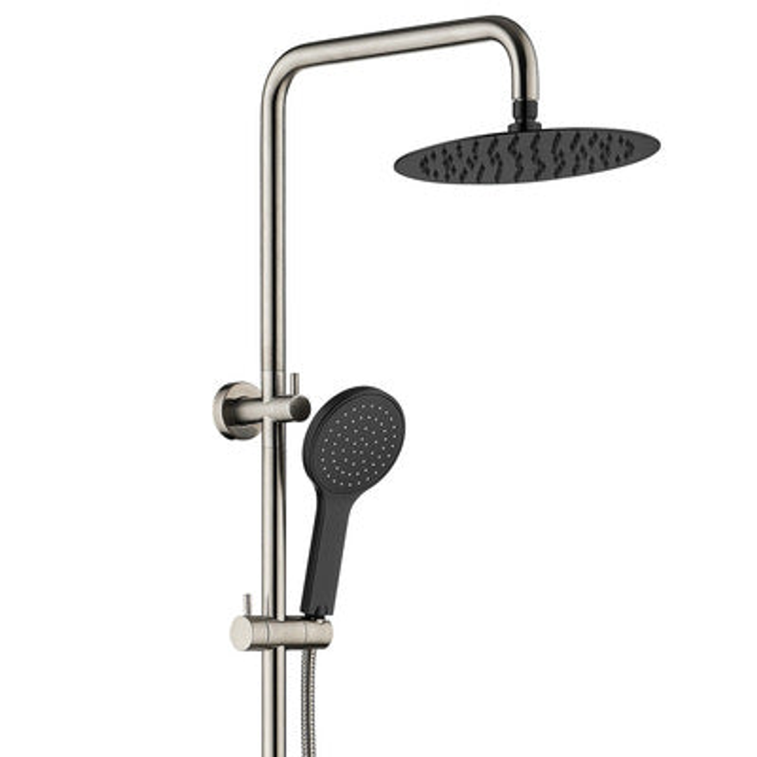 Fienza Kaya Twin Rail Shower Brushed Nickel With Matte Black Heads