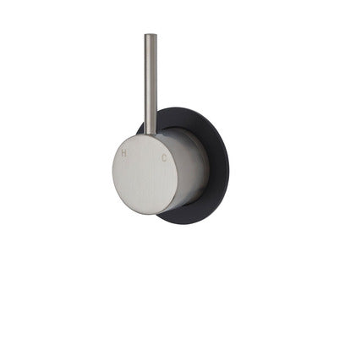 Fienza Kaya Up Wall Mixer Brushed Nickel Minimal Round Matte Black Plate