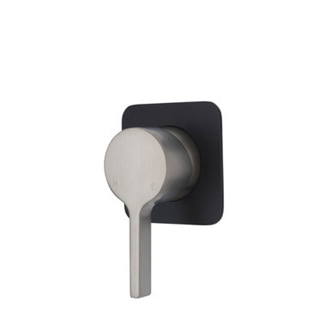 Fienza Sansa Wall Mixer Brush Nickel Soft Square Matte Black Plate