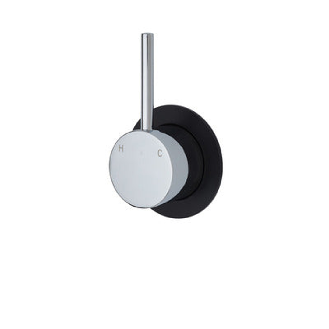 Fienza Kaya Up Wall Mixer Chrome Minimal Round Matte Black Plate