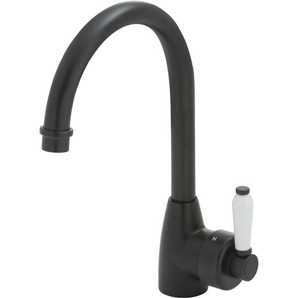 Fienza Eleanor Gooseneck Kitchen Sink Mixer Matte Black White Handle