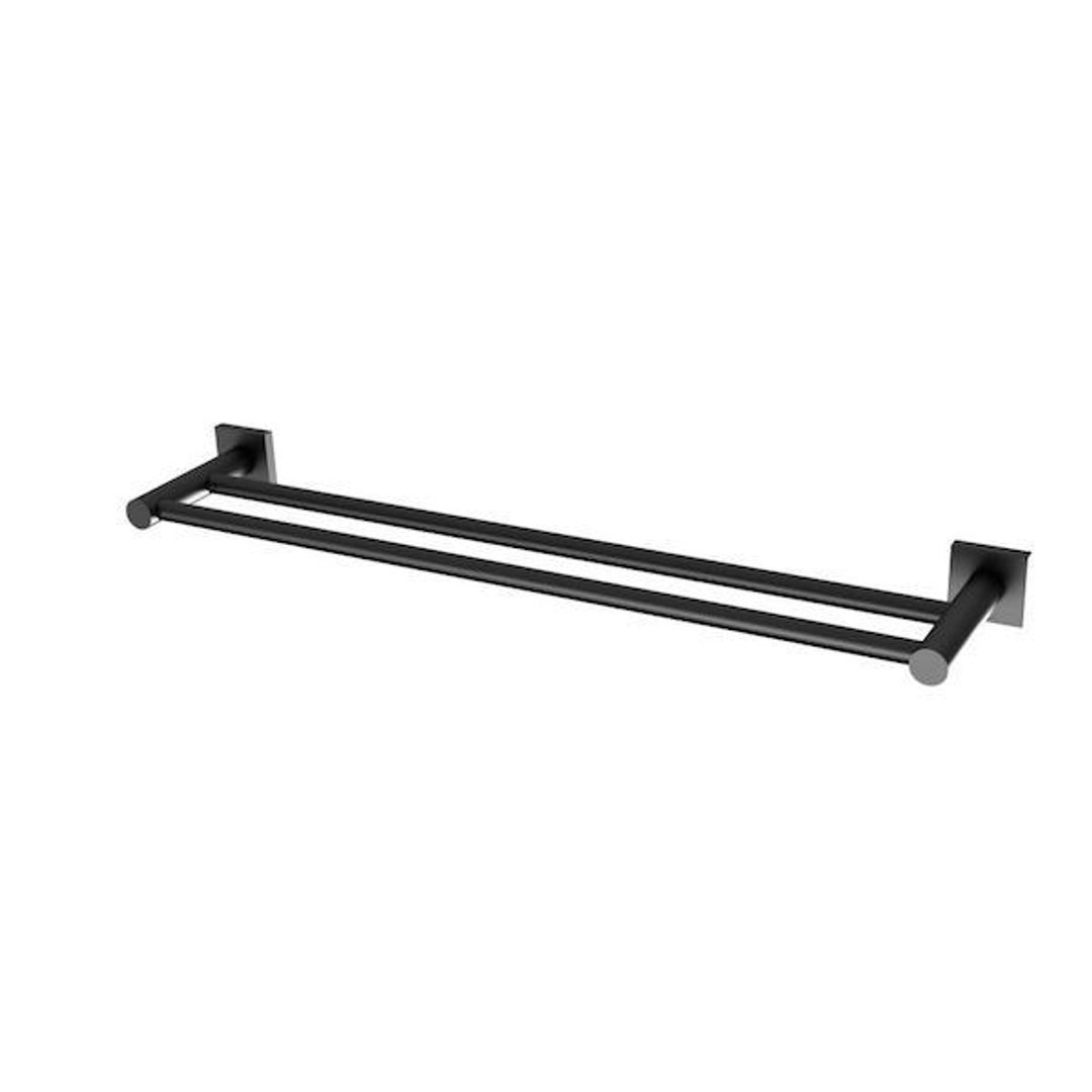 Phoenix Radii Double Towel Rail Square Plate - Matte Black