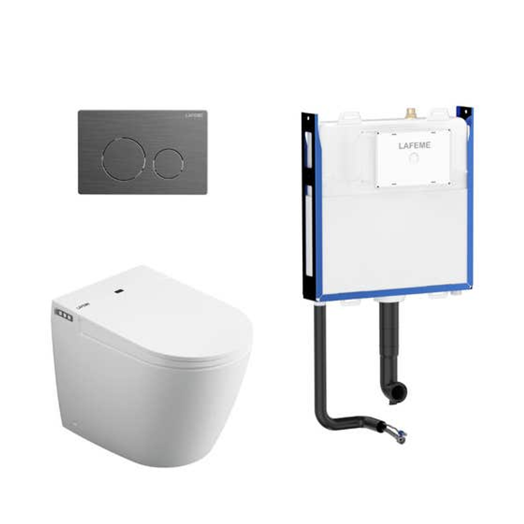 Aulic Lafeme Crawford Inwall Cistern Floor Pan Smart Toilet With Gun Metal Flush Plate