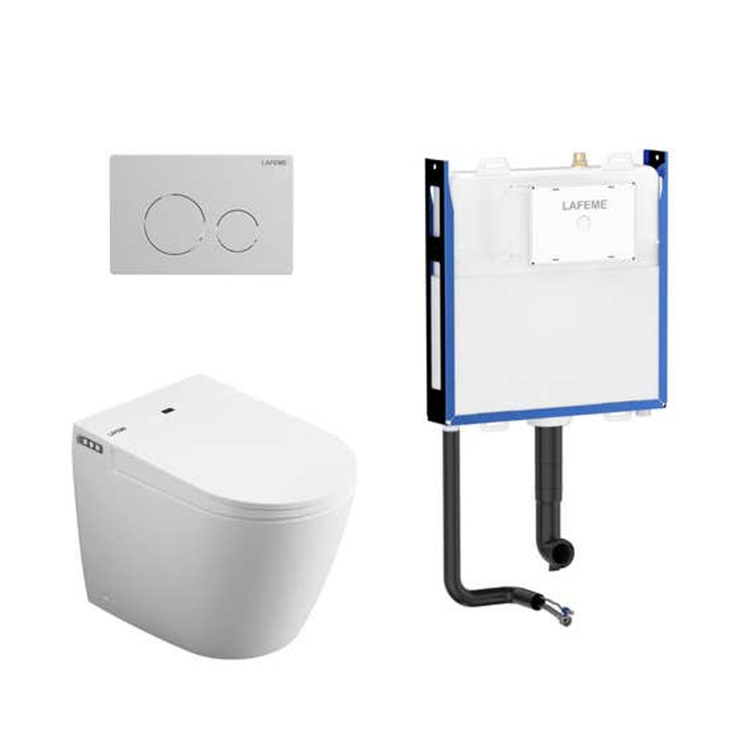 Aulic Lafeme Crawford Inwall Cistern Floor Pan Smart Toilet With Brushed Nickel Flush Plate