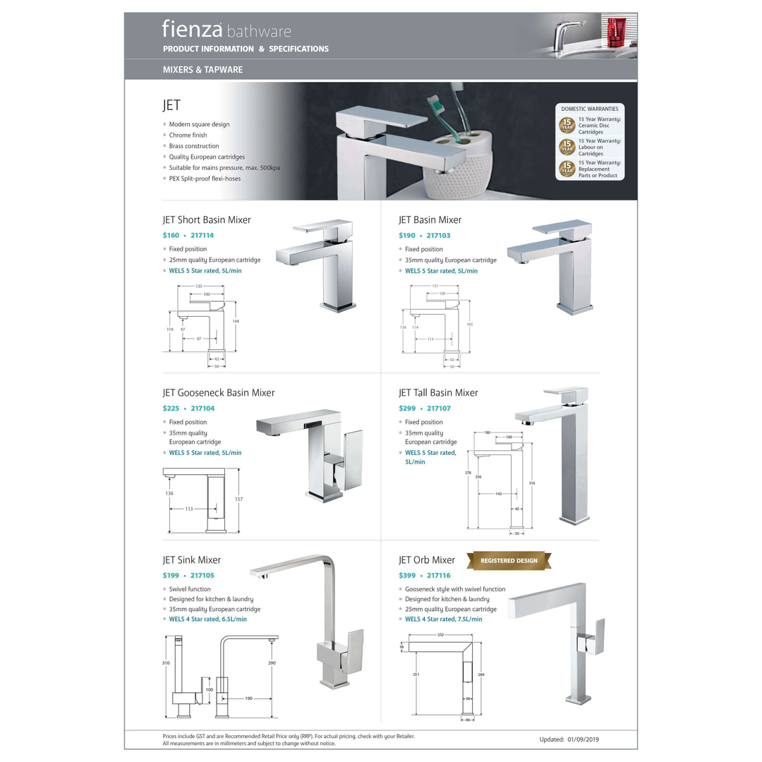 Fienza Jet Floor Mount Bath Mixer  Chrome