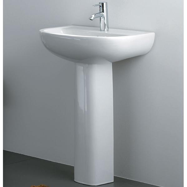 Rak Compact 550 Wall Basin With Pedestal 545X410mm 3 Tap Hole White