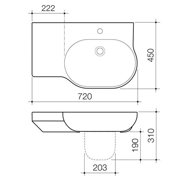 Caroma Opal 720 Wall Basin Right Hand White 0 Tap Hole