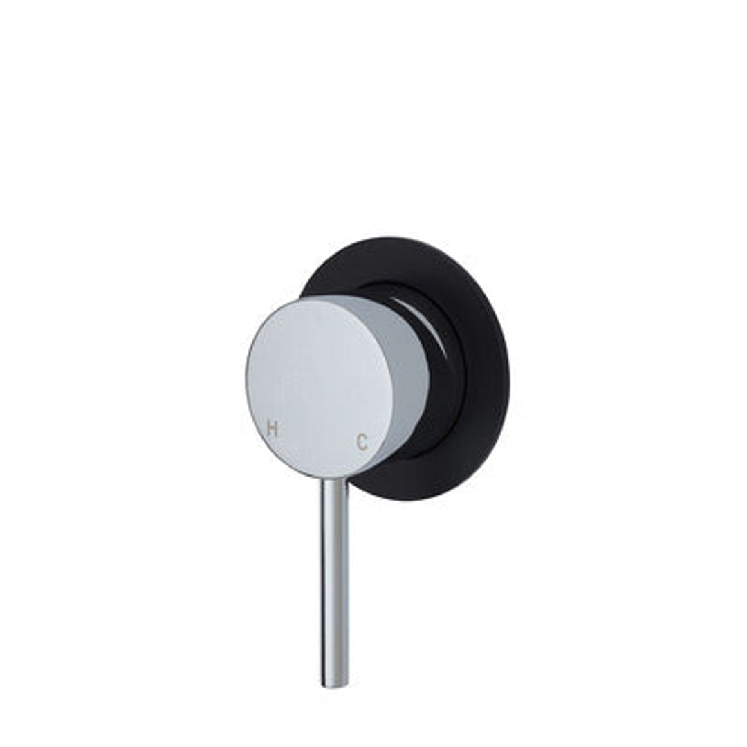 Fienza Kaya Wall Mixer Chrome Small Round Matte Black Plate