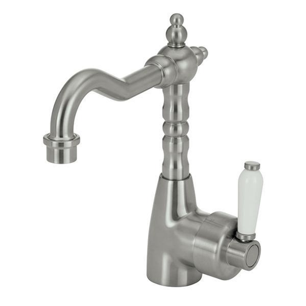Fienza Eleanor Basin Mixer With Shepherds Crook Brushed Nickel Wht