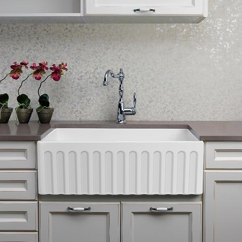 T&H Novi 76 X 46 Fine Fireclay Butler Sink Double Sided Flat & Ribbed Front