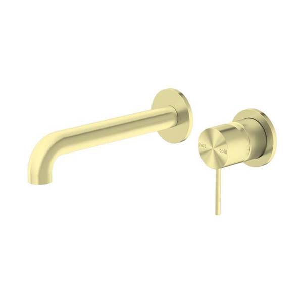 Nero Mecca Wall Basin Mixer Separate Back Plate 230Mm Spout Brushed Gold
