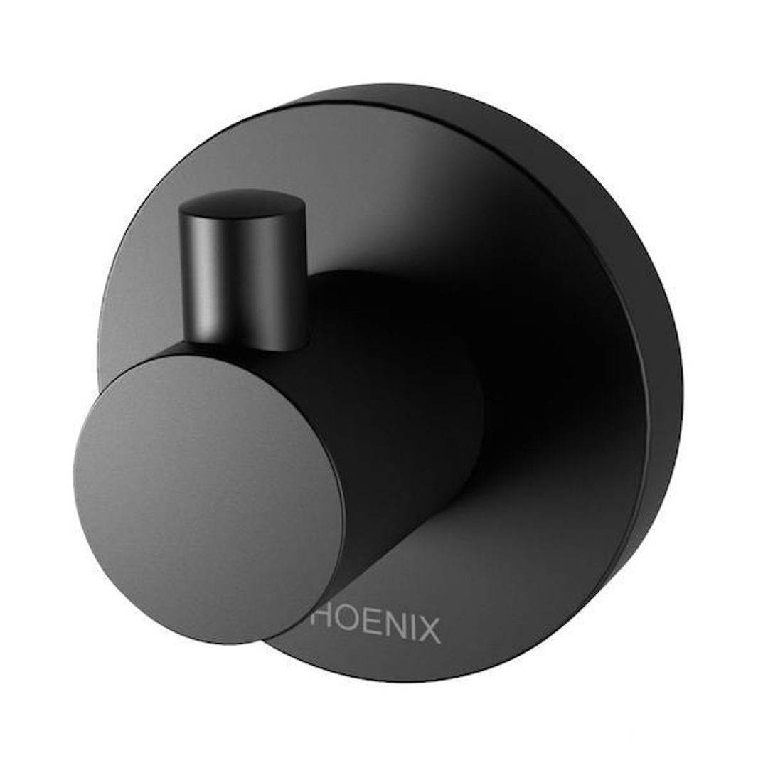 Phoenix Radii Robe Hook Round Plate Matte Black