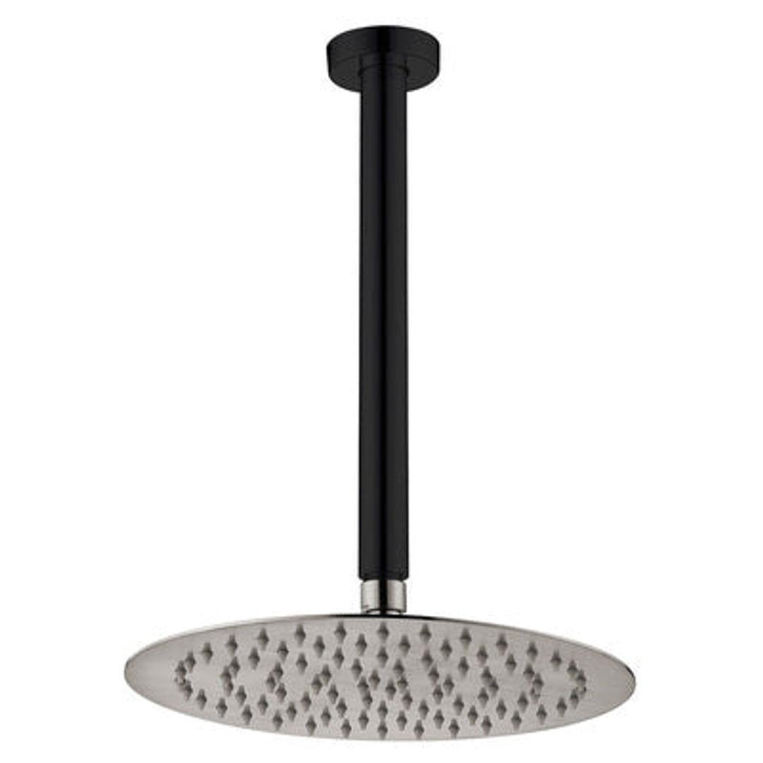 Fienza Kaya Shower Ceiling Dropper Set Matte Black With Brushed Nickel Head