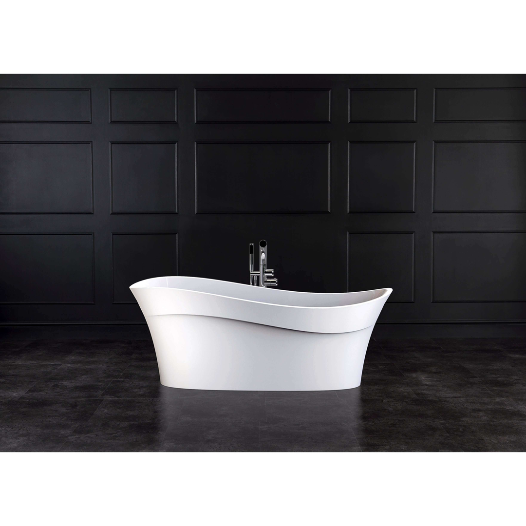 V+A Pescadero Freestanding WaveShaped Bath No Overflow Quarrycast White 1695mm