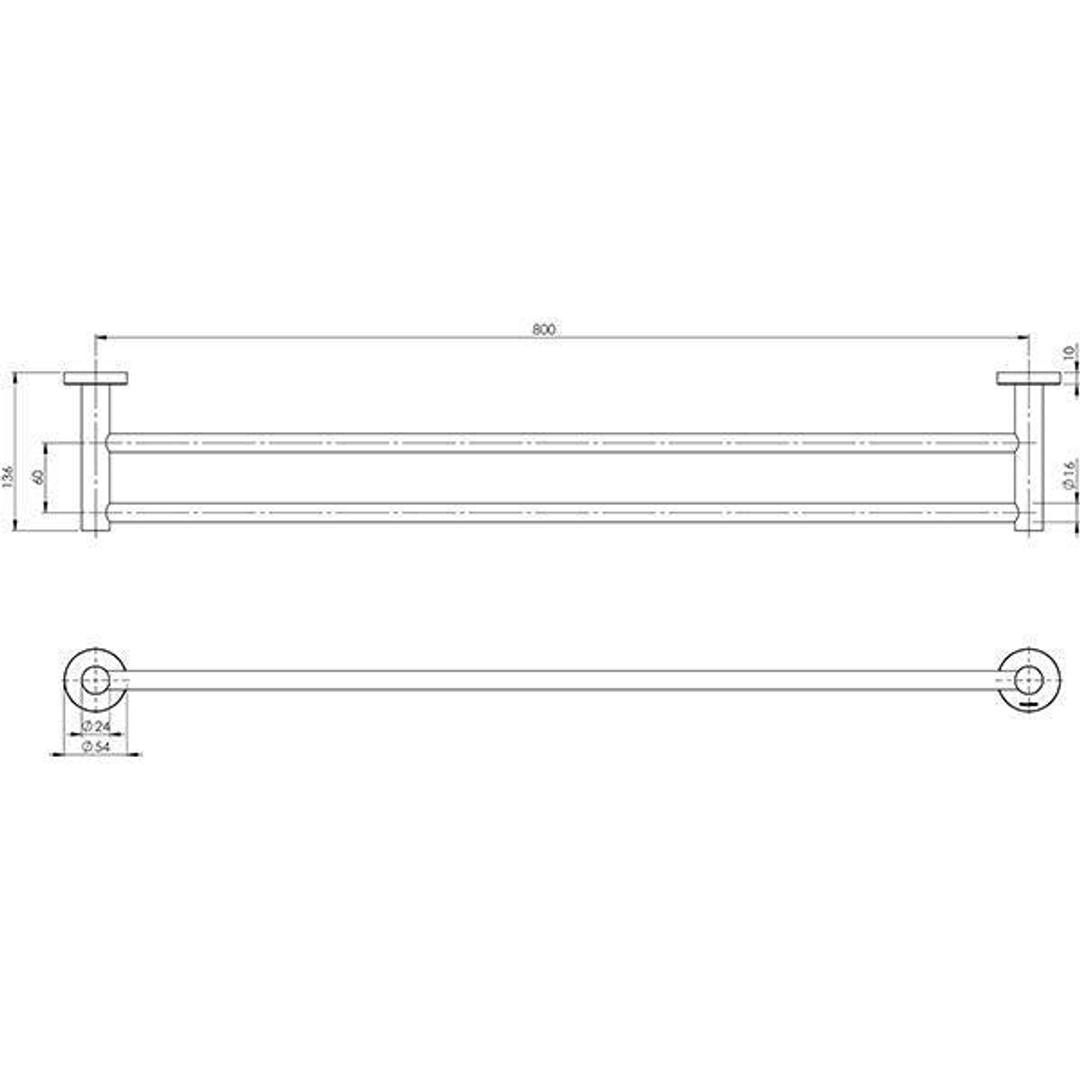 Phoenix RadII Double Towel Rail 800mm Round Plate Brushed Gold Ra812-12