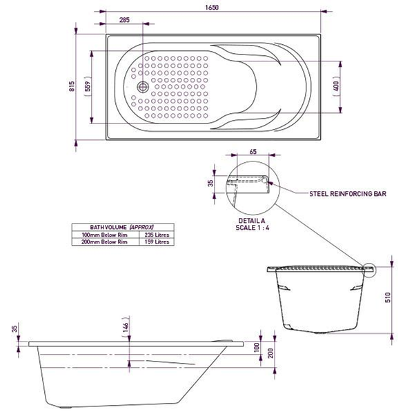 Decina Modena Shower Bath White 1800mm