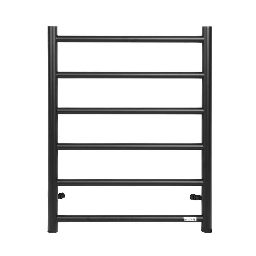 Otti Round Stainless Steel Black Electric Heated Towel Rack 6 Bars Universal Inlet