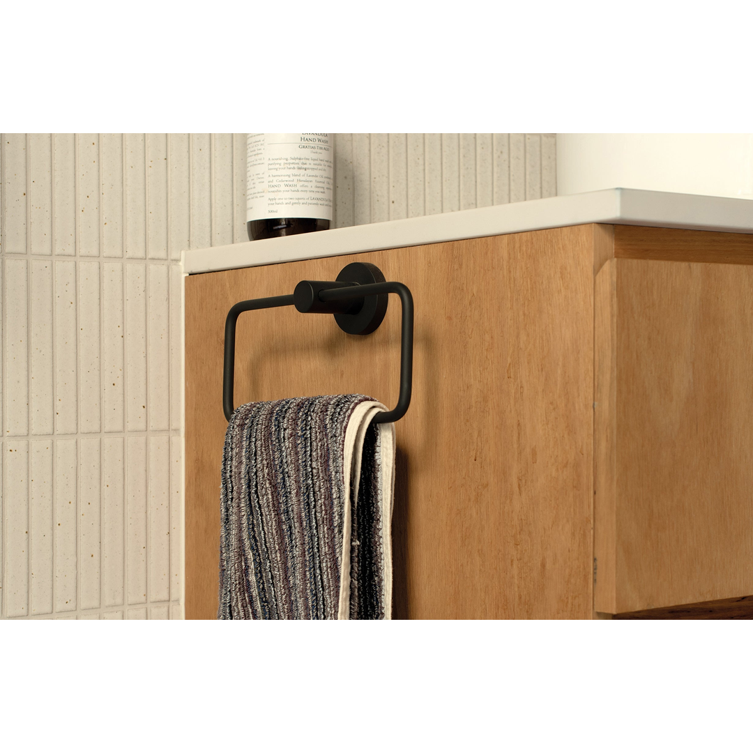 Phoenix Radii Hand Towel Holder Round Plate Matte Black