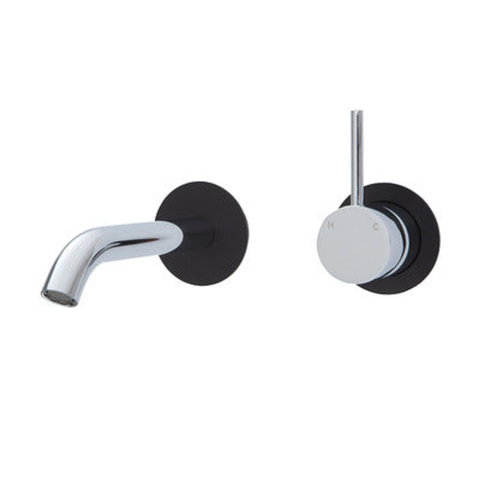 Fienza Kaya Up Basin/Bath Mixer 160mm Outlet Set Chrome Round Matte Black Plates