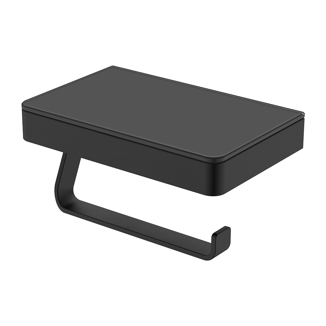 Fienza Tono Toilet Roll Holder With Glass Shelf Sus305 Matte Black
