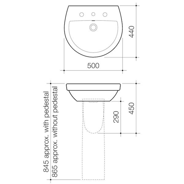Caroma Cosmo Wall Basin 500mm X 440mm 1 Tap Hole White