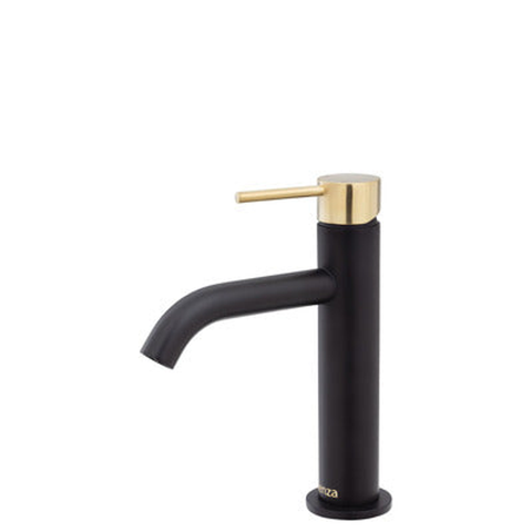 Fienza Kaya Basin Mixer Matte Black With Urban Brass Handle