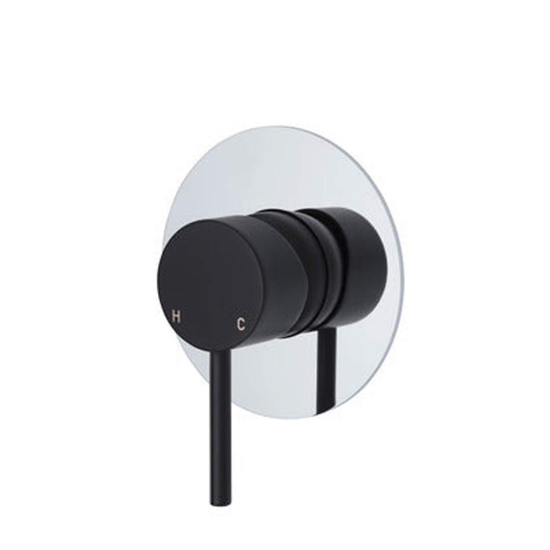 Fienza Kaya Wall Mixer Matte Black Large Round Chrome Plate