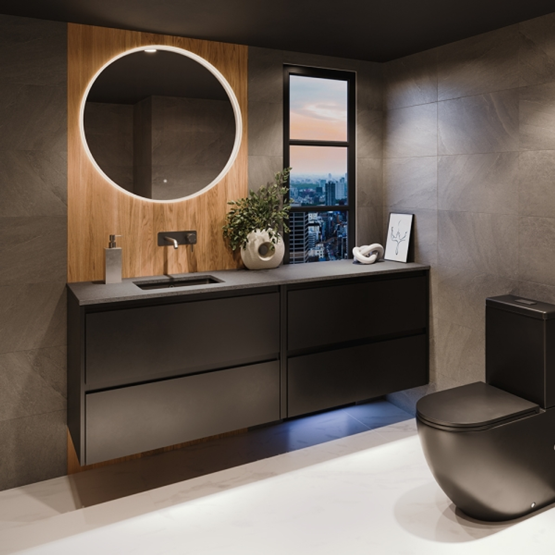Fienza Amato 900mm Wall Hung Vanity - Matte Black (Side Panels Not Included)