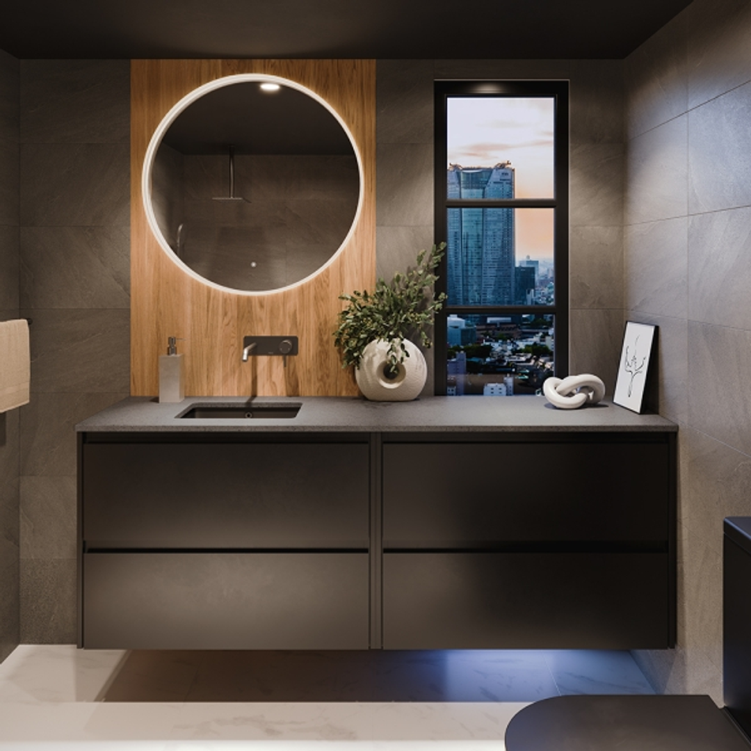 Fienza Amato 900mm Wall Hung Vanity - Matte Black (Side Panels Not Included)