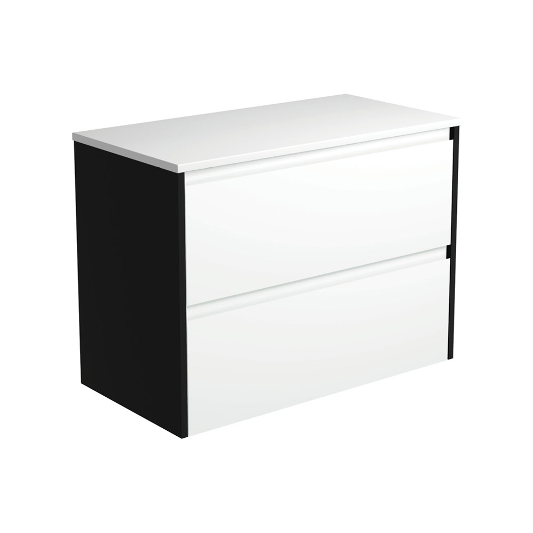 Fienza Amato Satin White 900Mm Cabinet Satin Black Panels Wall Hung
