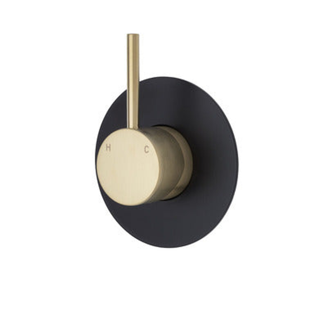 Fienza Kaya Up Wall Mixer Urban Brass Large Round Matte Black Plate