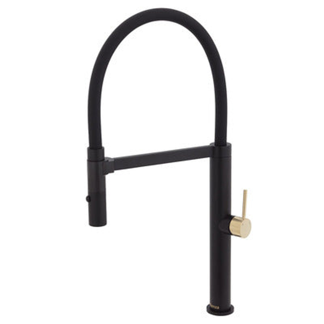 Fienza Kaya Pull Down Sink Mixer Matte Black With Urban Brass Handle