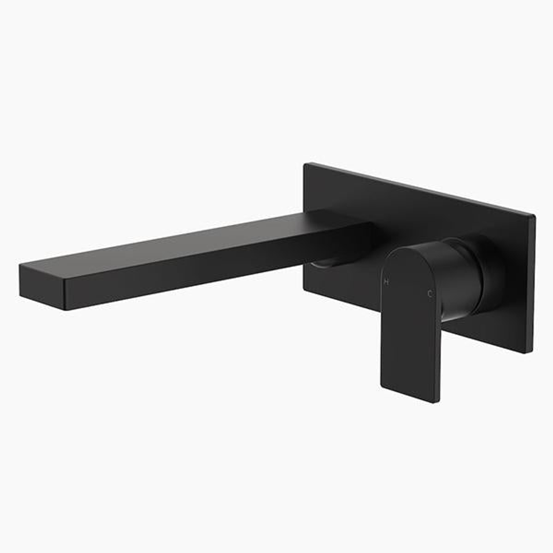 Clark Round Square Wall Basin/Bath Mixer 220mm - Matte Black