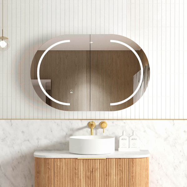 OTTI LED BONDI 900X600 SHAVING CABINET NATURAL OAK