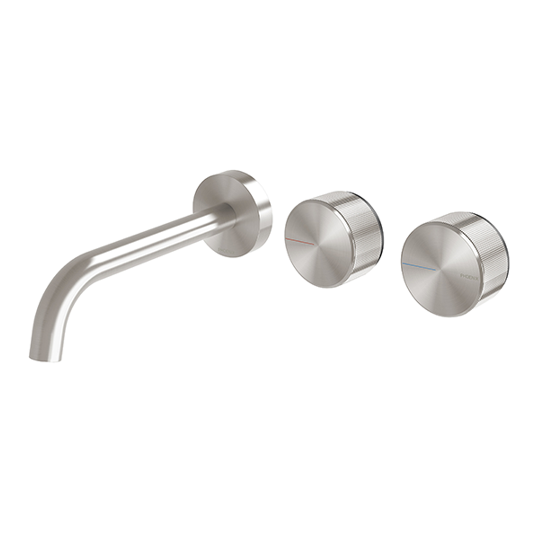 Phoenix Axia Wall Basin/Bath Curved Outlet Hostess Set 180mm Brushed Nickel