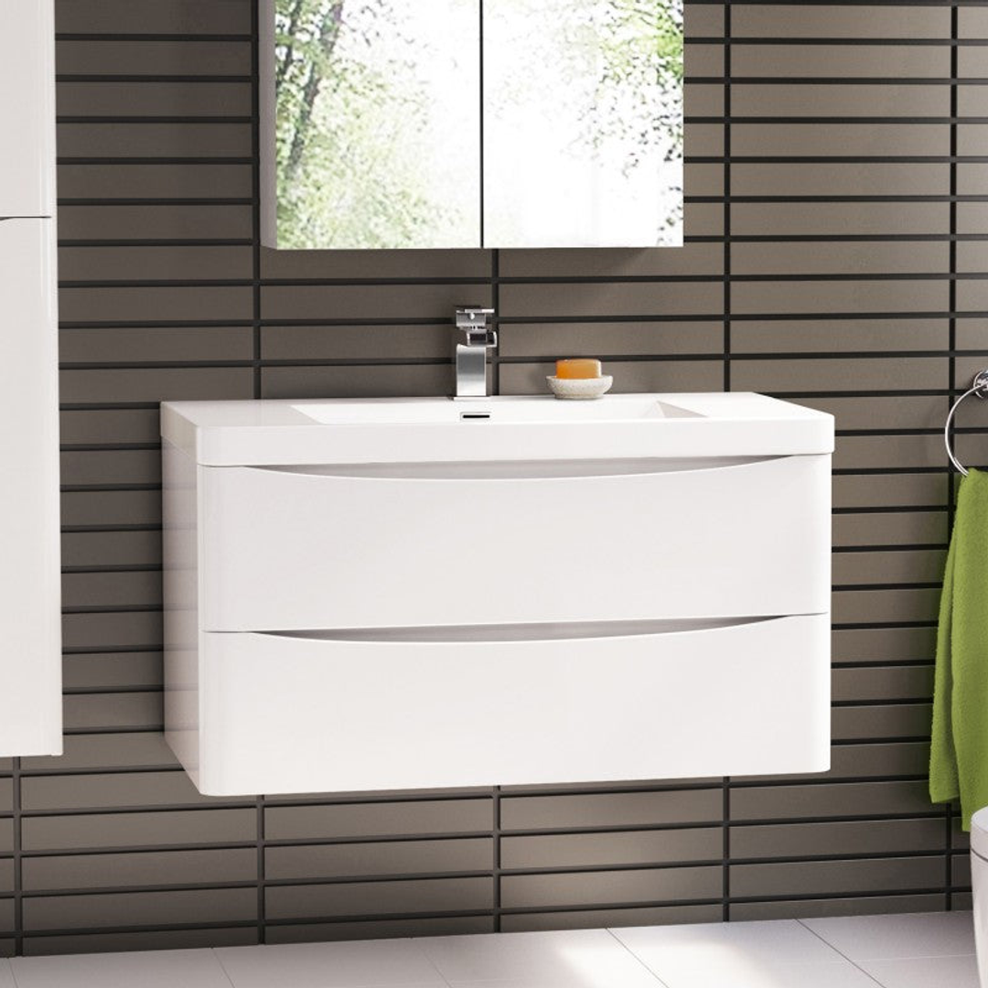 BELBAGNO ANCONA 900MM WALL HUNG VANITY GLOSS WHITE 900 X 480 X 450