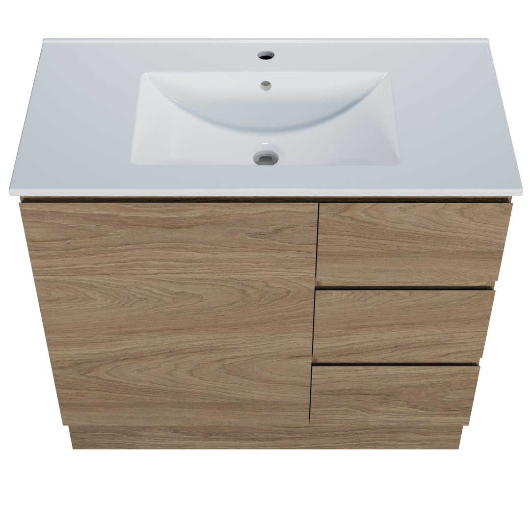 Harmony Three Drawer Vanity 900mm, Centre Bowl Alpha Top, Floor Standing