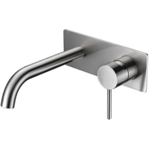 Bella Vista Ikon Hali Wall Basin Mixer With Curved Spout In Brushed Nickel
