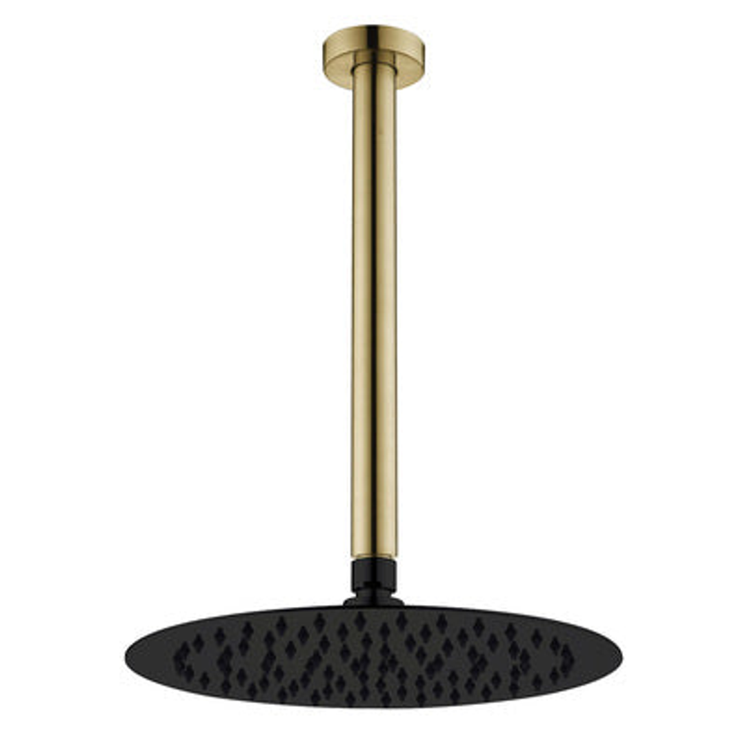 Fienza Kaya Shower Ceiling Dropper Set Urban Brass With Matte Black Head