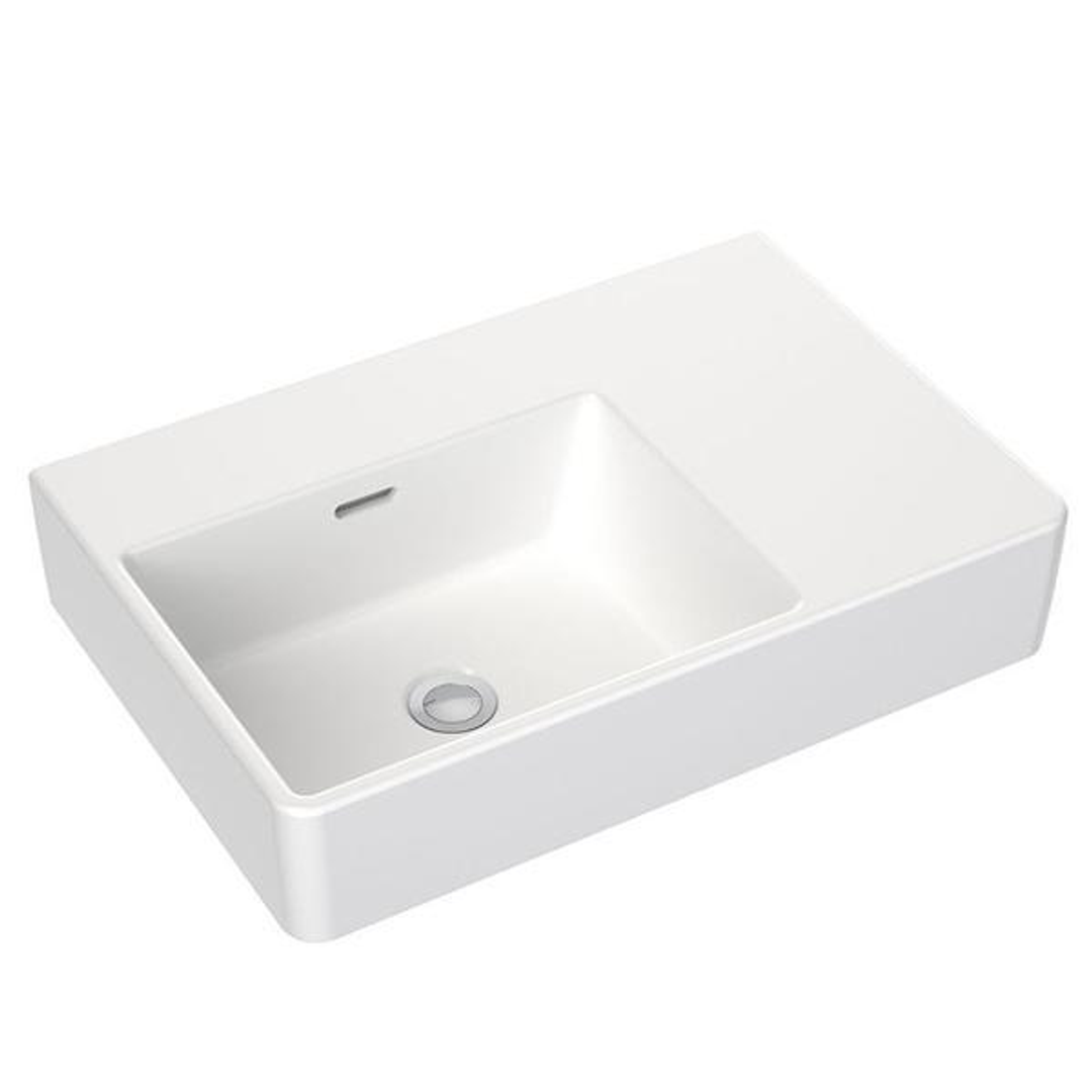 Clark Square Wall Basin Right Hand Shelf 600mm No Tapholes