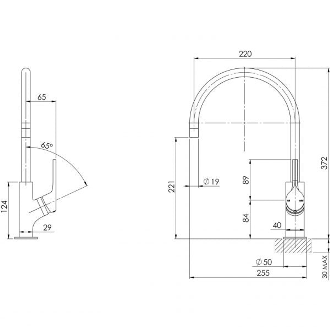 Phoenix Vivid Slimline Oval Sink Mixer 220mm Gooseneck-Matte Black