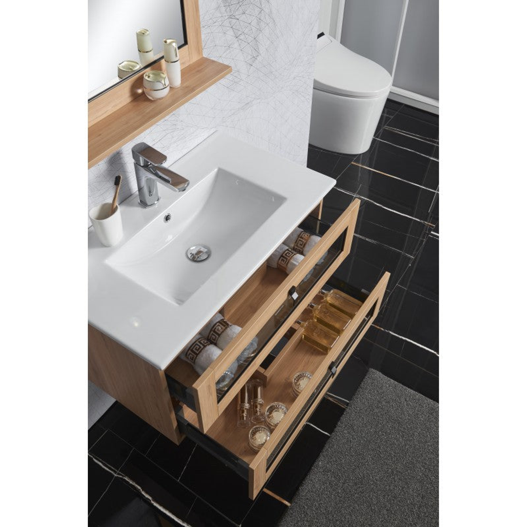 Belbagno Manhattan Wall Hung Vanity White Oak 800mm