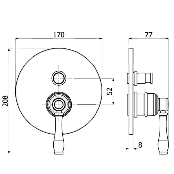 ABEY PIAZZA DIVERTER MIXER INTERNAL CHROME