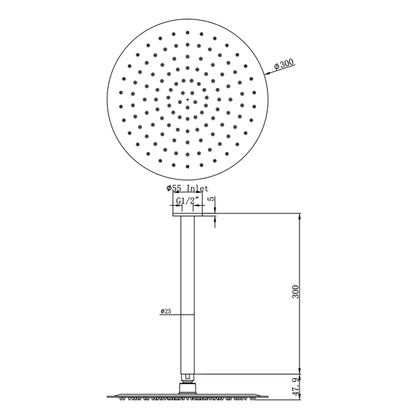 Aspire Air 300Mm Shower Ceiling Arm Brushed Brass