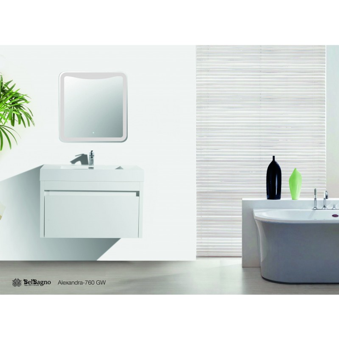 Belbagno Alexandra 760mm Wall Hung Vanity Gloss White Alex-760-W-Gw