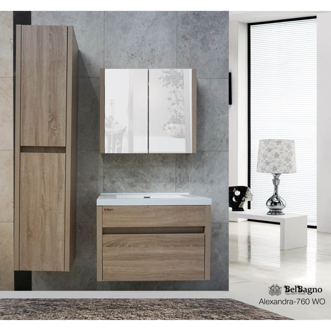 Belbagno Alexandra 760mm Wall Hung Vanity White Oak Alex-760-W-Wo