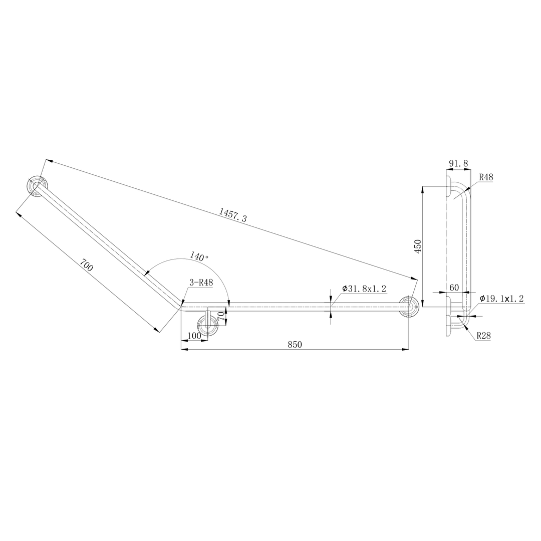Linsol Amore Grab Rail 140 Degree 850 X 700Mm Left Hand Angle Brushed Nickel
