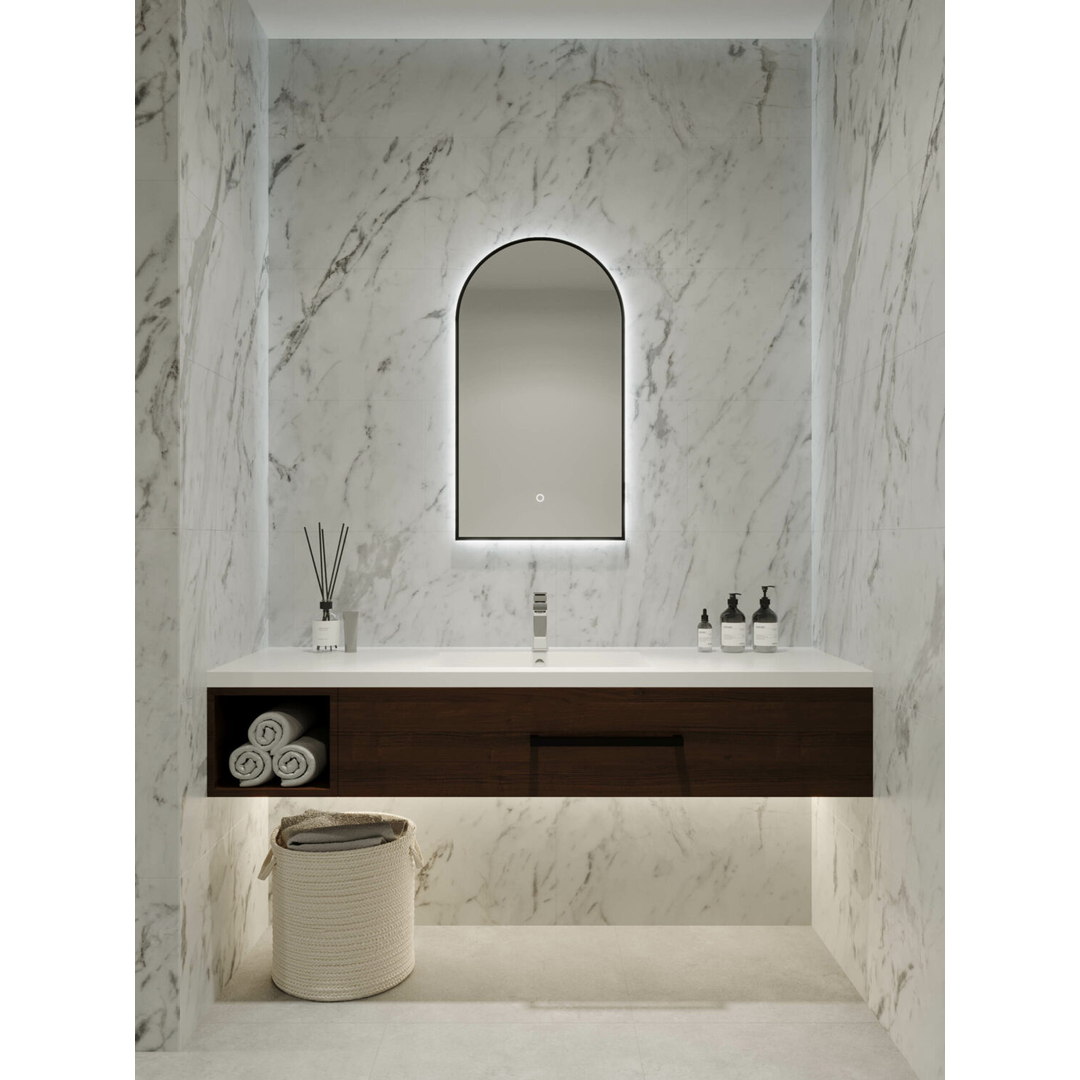 Remer A-Series Arch Backlit Mirror Baltic Brass Frame