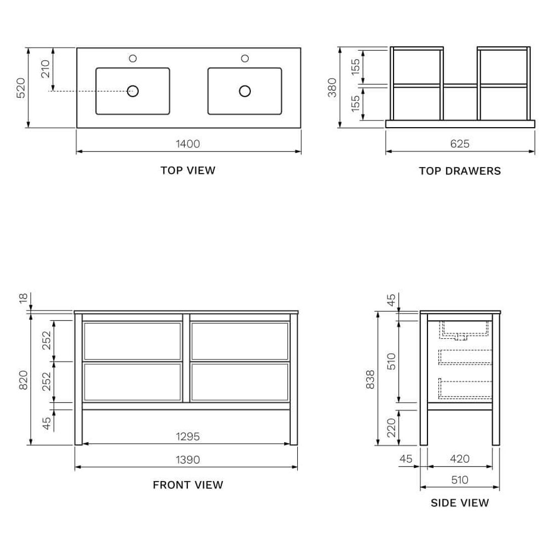 Parisi Arrivo Vanity Matt Black Cabinet & Wash Basin Ar-1400-Mb