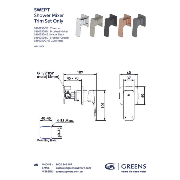 Greens Swept Shower Mixer Pvd Matte Black